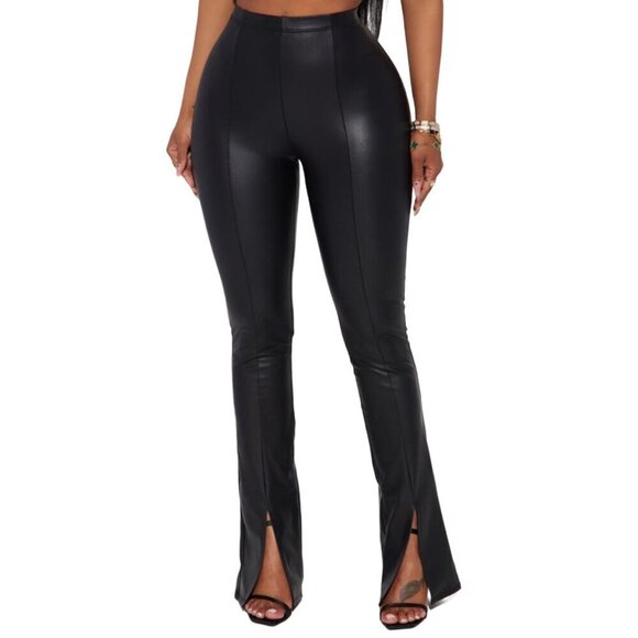 Fashion Nova Bottoms Up Split Hem Black Leggings NWT Size Large - Picture 2 of 15